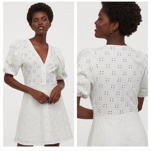 H&M White Puff Sleeve Cotton Dress S